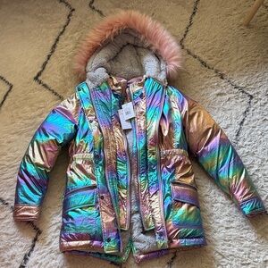 Appaman Rainbow Iridescent Jacket with Faux Fur